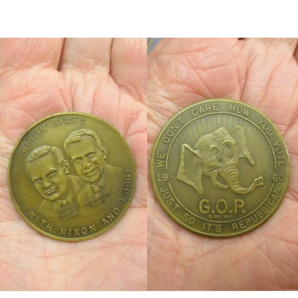 NIXON LODGE 1960 Presidential Election Gold Challenge Coin ~ GOP Republican Coin - Picture 8 of 14